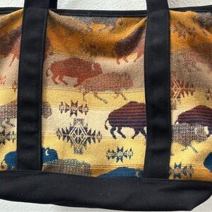Pendleton PRAIRIE RUSH HOUR Large Tote Shopper Wool Brown Buffalo Made in USA